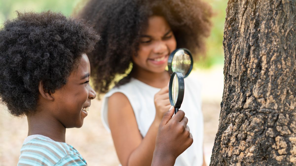 Children observe bugs 