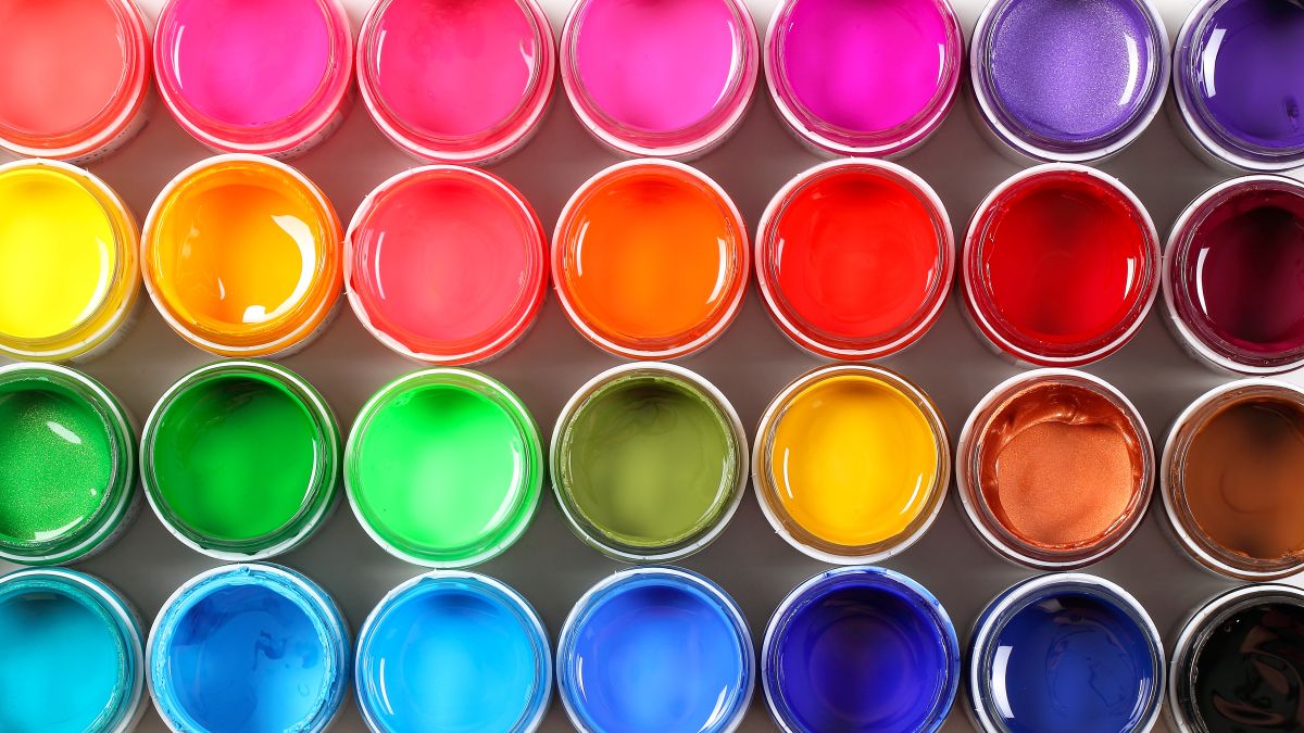 bright colored paint in cans