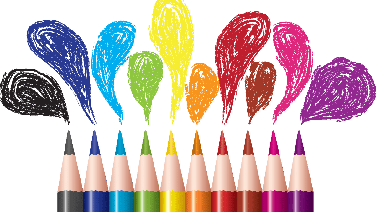 set of colored pencil tips with thought bubbles