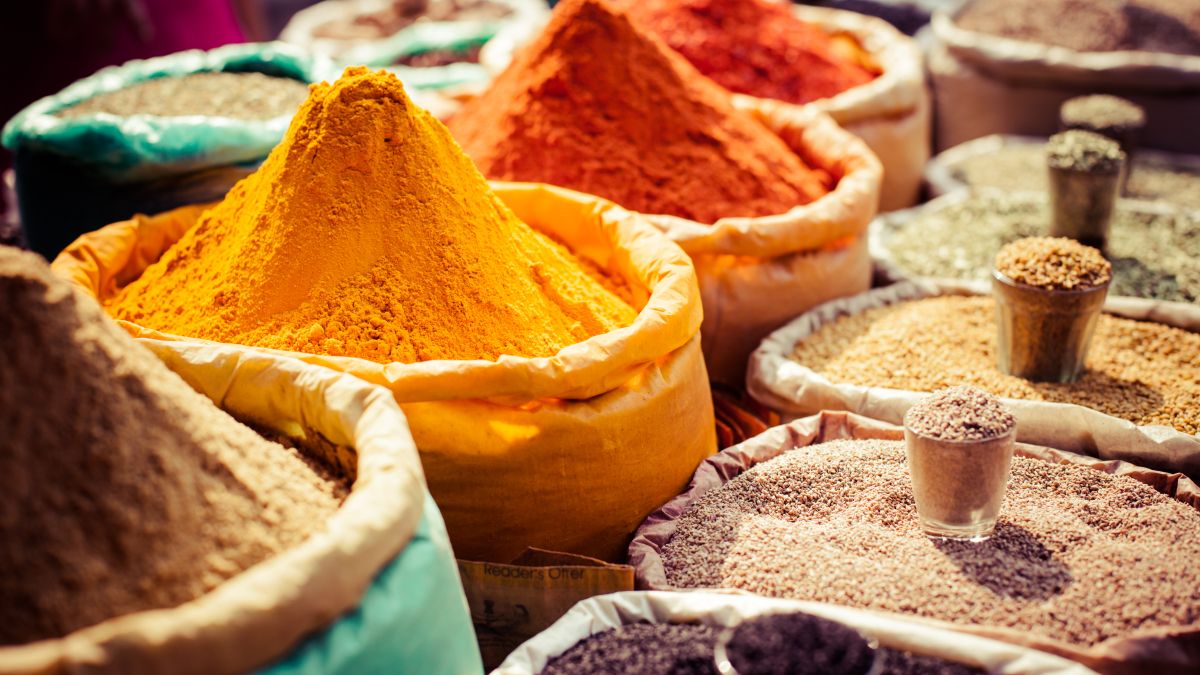 colorful spices in pots